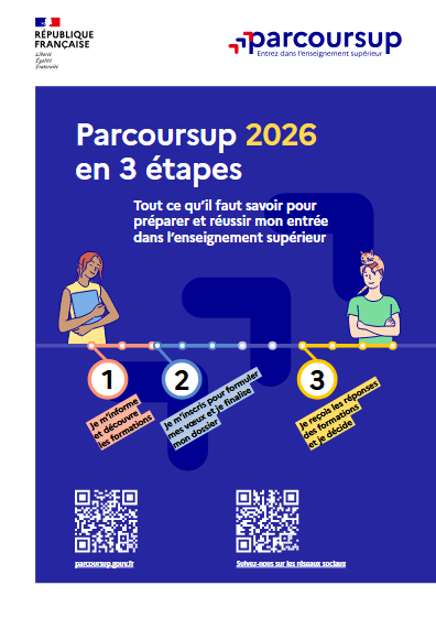 Première de couverture de la brochure "Parcoursup 2025 en 3 étapes"